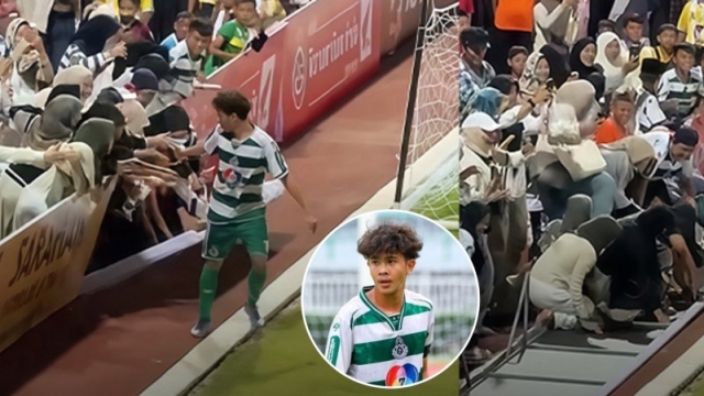 ช๊อตวินาที เหตุการณ์ไม่คาดคิด แฟนคลับคลั่ง “เต วรากร” ป้ายข้างสนามก็ขวางไว้ไม่อยู่ 